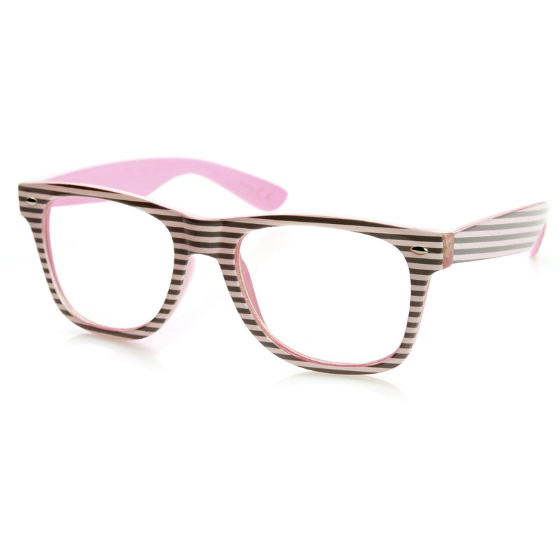Two Tone Pastel Striped Clear Lens Horned Rim Glasses 9334
