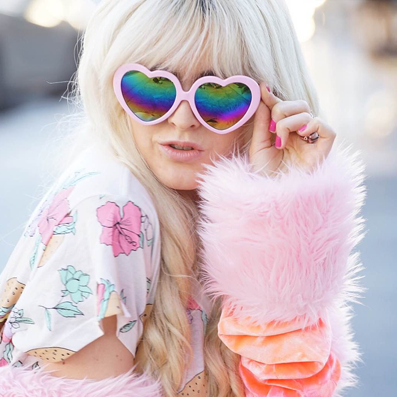 Women's Heart Shape Flash Mirror Rainbow Lens Sunglasses 9492