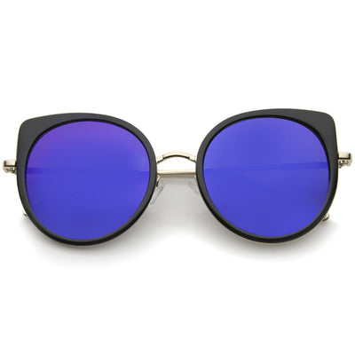 Gafas de sol tipo ojo de gato con lentes de espejo planas y redondas delgadas para mujer A815