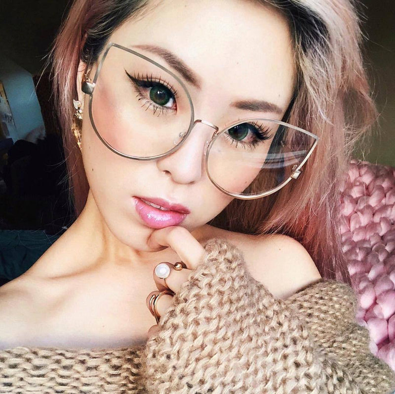 Blue Light Filtering Women's Oversize Modern Clear Flat Lens Cat Eye Glasses C337