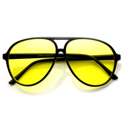 Retro 1980's Fashion Plastic Aviator Yellow Driving Lens Sunglasses 8805