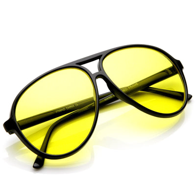 Retro 1980's Fashion Plastic Aviator Yellow Driving Lens Sunglasses 8805