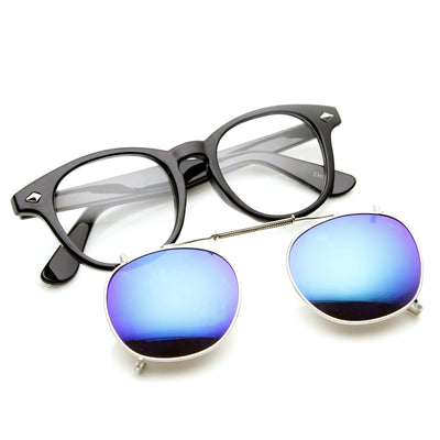 Retro Steampunk Clear Lens Mirrored Clip On Lens Sunglasses 8930