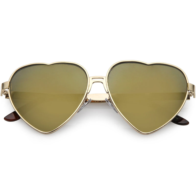 Women's Oversize Metal Heart Shaped Mirrored Lens Sunglasses C729