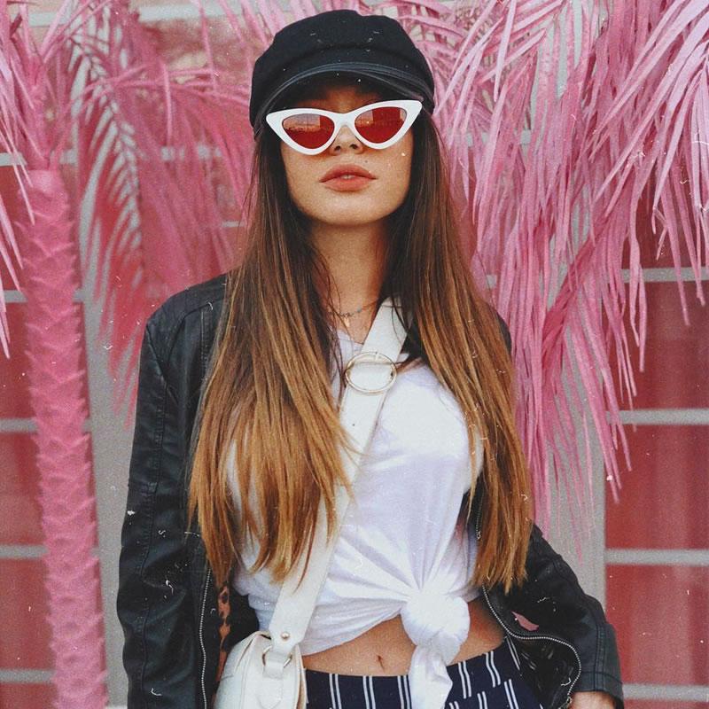 Women's Retro Side Angle Cat Eye Color Lens Sunglasses C510