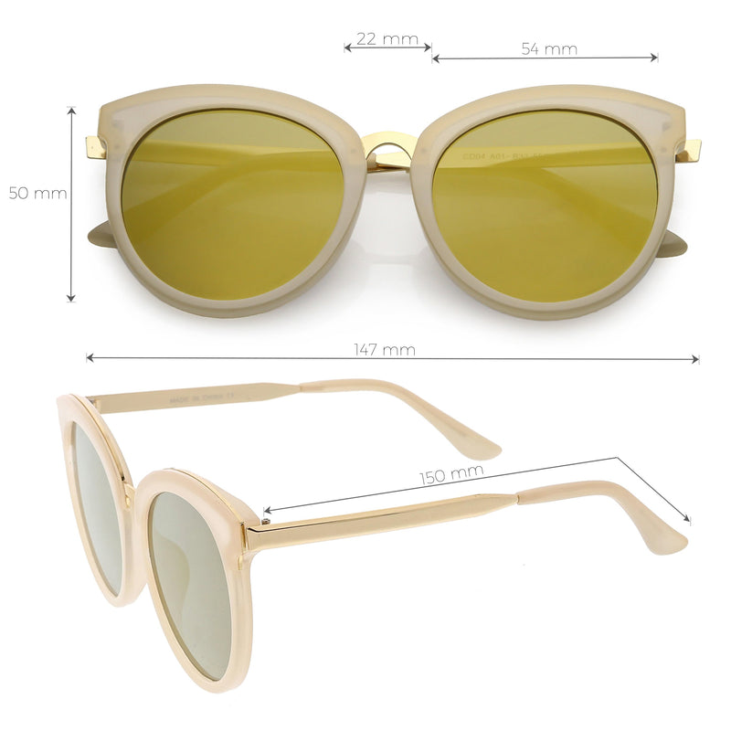 Women's Oversize Round Cat Eye Mirrored Flat Lens Sunglasses C842