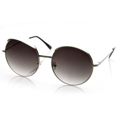 Oversize Eye Brow Designer Round Metal Sunglasses 8626