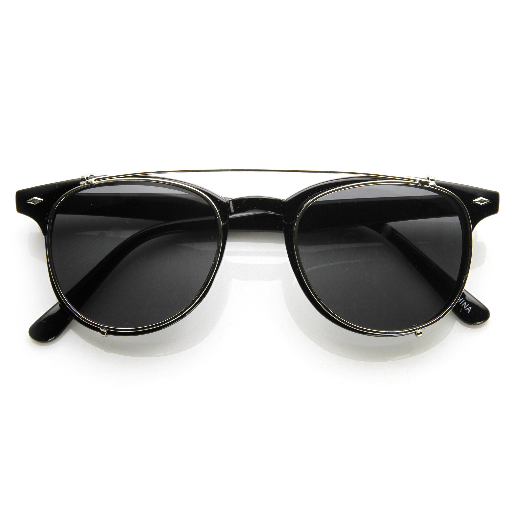 Dapper Vintage Indie Clear Lens Clip On Horned Rim Sunglasses 9169