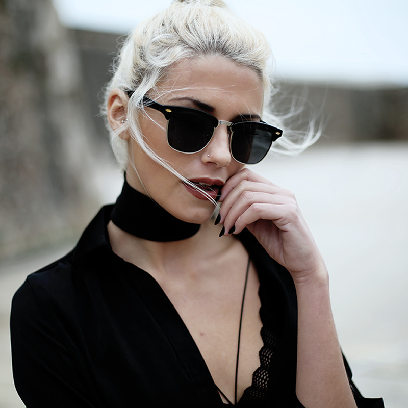 Vintage Dapper Half Frame Horned Rim Sunglasses 9847