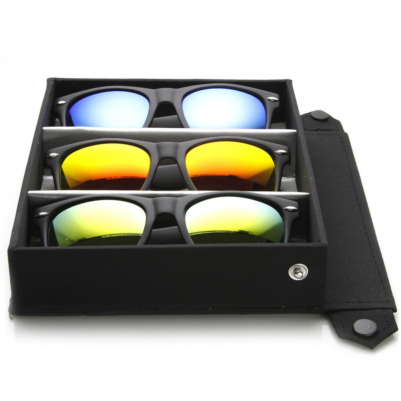 Flat Black Mirror Lens Horned Rim Frame + Travel Case 8025