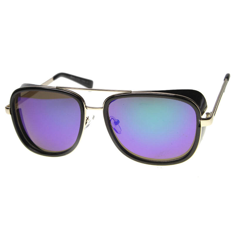 Square Side Cover Mirrored Lens Aviator Sunglasses 9896