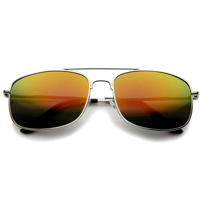 Gafas de sol deportivas de aviador con lentes de espejo de metal plateado para hombre A027