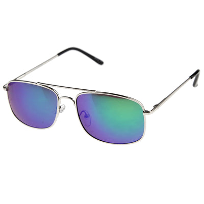 Gafas de sol deportivas de aviador con lentes de espejo de metal plateado para hombre A027