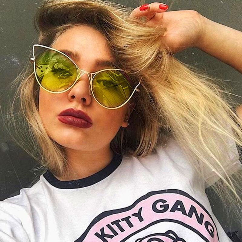 Oversize Women's Gradient Lens Wire Cat Eye Sunglasses A943