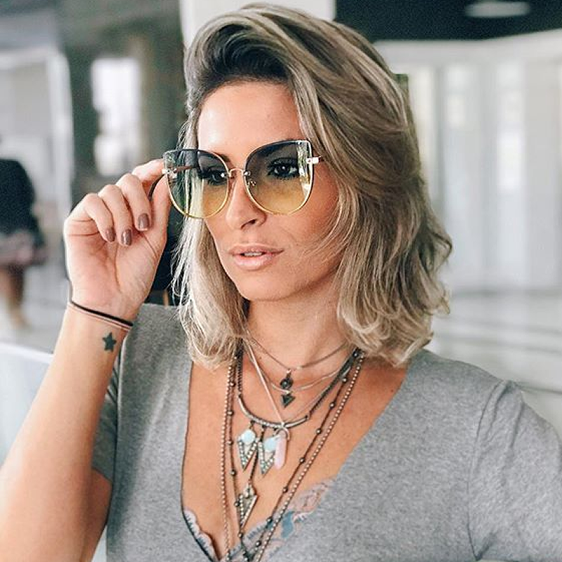 Women's Gradient Floating Flat Lent Cat Eye Sunglasses C069