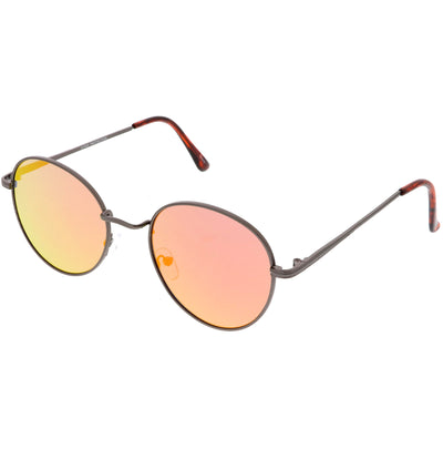 Gafas de sol redondas con lentes planas espejadas y marco de metal delgado retro C133