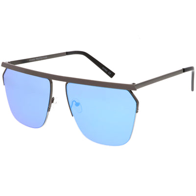 Gafas de sol de aviador con lentes espejadas y parte superior plana de metal moderno con medio marco C398