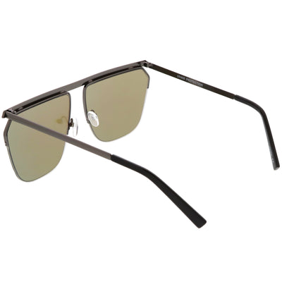 Gafas de sol de aviador con lentes espejadas y parte superior plana de metal moderno con medio marco C398