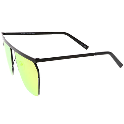 Gafas de sol de aviador con lentes espejadas y parte superior plana de metal moderno con medio marco C398