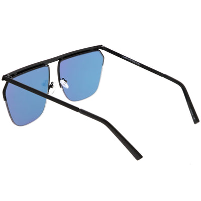 Gafas de sol de aviador con lentes espejadas y parte superior plana de metal moderno con medio marco C398