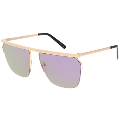 Gafas de sol de aviador con lentes espejadas y parte superior plana de metal moderno con medio marco C398