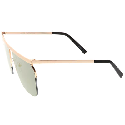 Gafas de sol de aviador con lentes espejadas y parte superior plana de metal moderno con medio marco C398