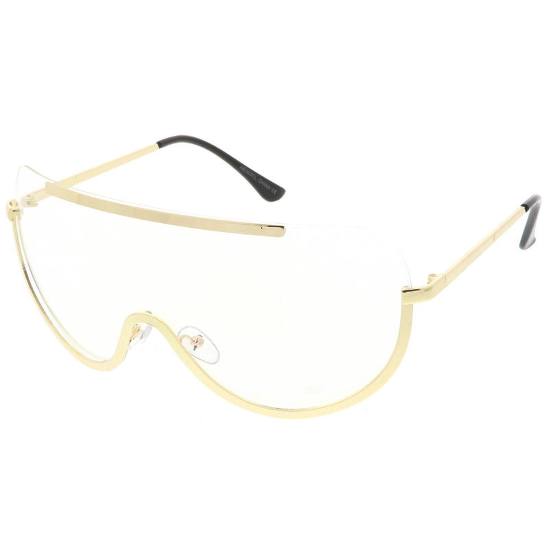Oversize Semi Rimless Metal Trim Shield Blue Light Glasses C460