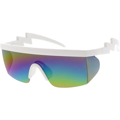 Retro Flat Top Rainbow Mirrored Goggle Shield Sunglasses C545