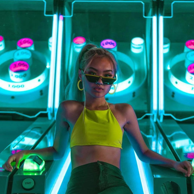 Retro Low Temple 1990's Flat Top Cat Eye Sunglasses C707