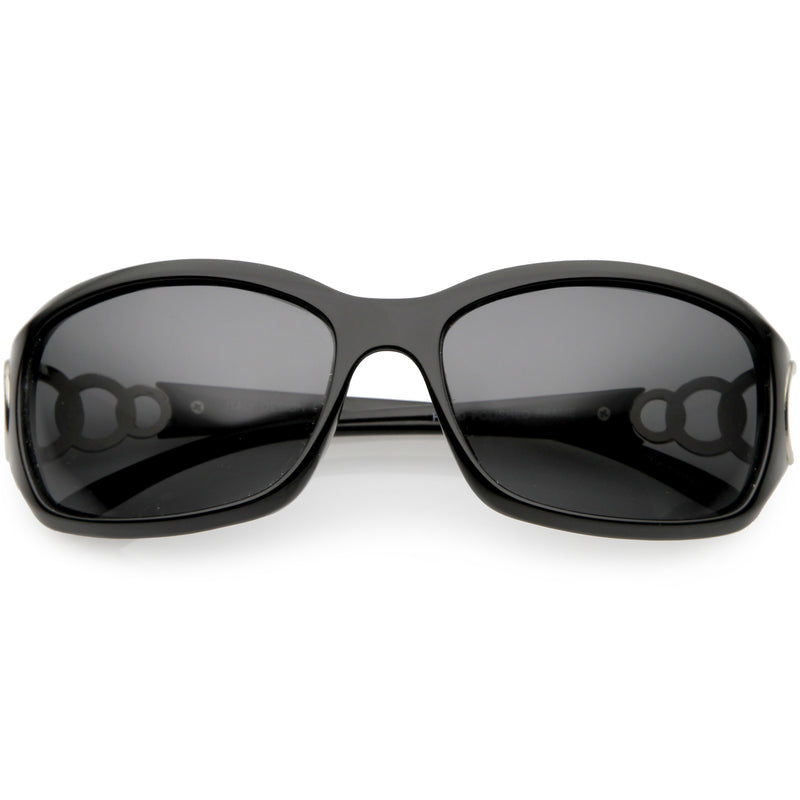 Oversize Metal Chain Accent Polarized Lens Rectangle Sunglasses C784