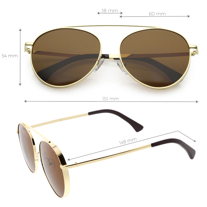 Oversize Retro Modern Round Top Bar Flat Lens Aviator Sunglasses C826