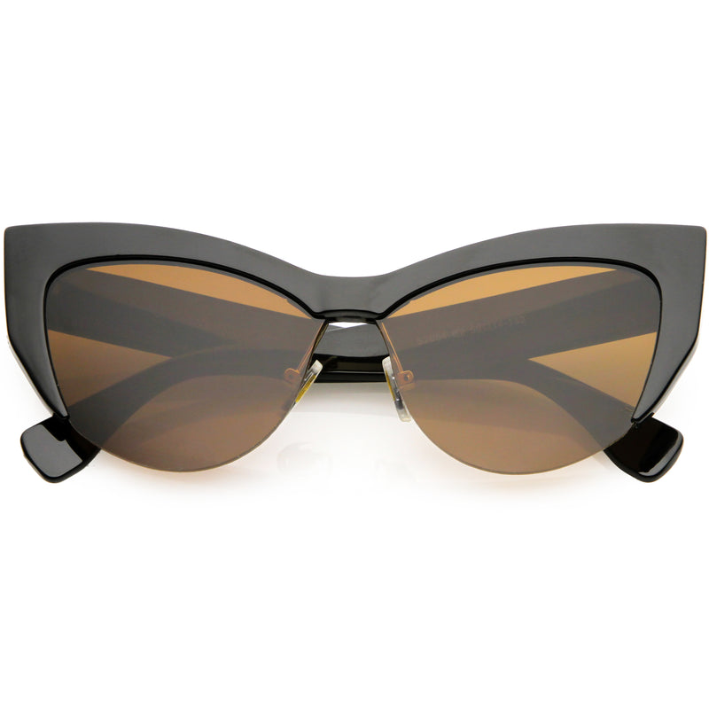 Gafas de sol tipo ojo de gato con lentes de color neutro y semi sin montura de gran tamaño C853
