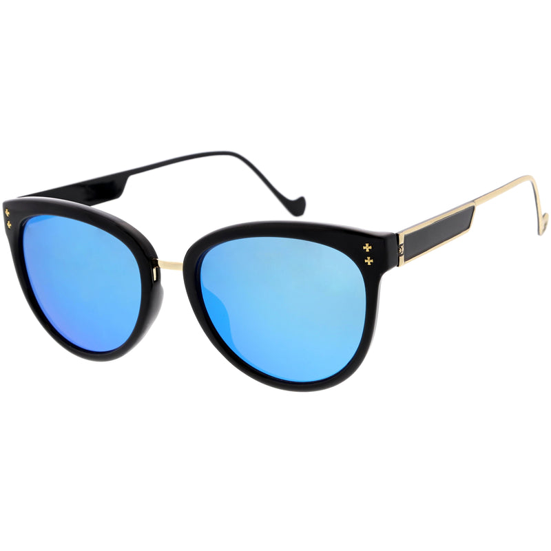 Chic Horn Rimmed Cat Eye Sunglasses Round Colored Mirror Lens C857