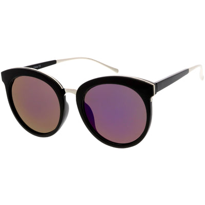 Women's Oversize Round Cat Eye Mirrored Flat Lens Sunglasses C872