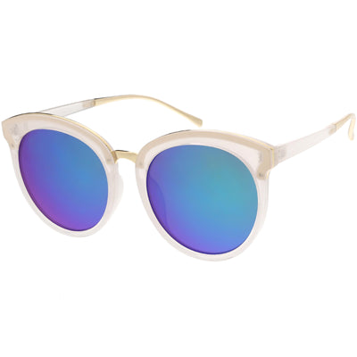 Women's Oversize Round Cat Eye Mirrored Flat Lens Sunglasses C872