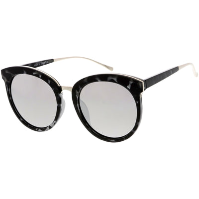Women's Oversize Round Cat Eye Mirrored Flat Lens Sunglasses C872