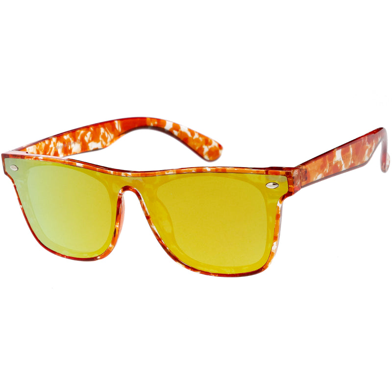 Oversize Modern Horned Rim Color Tone Shield Sunglasses C934
