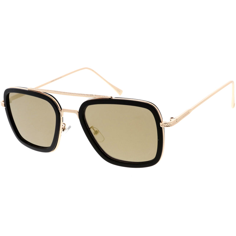 Stark Flight Superhero Pilot Metal Crossbar Accent Square Sunglasses C994