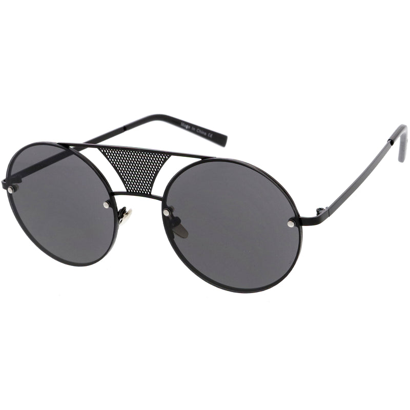 Full Rimless Metal Mesh Crossbar Nose Bridge Pilot Round Sunglasses D003