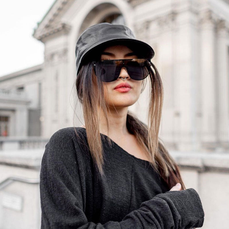 Luxe Designer-Inspired Metal Trim Detail Flat Top Shield Sunglasses D024