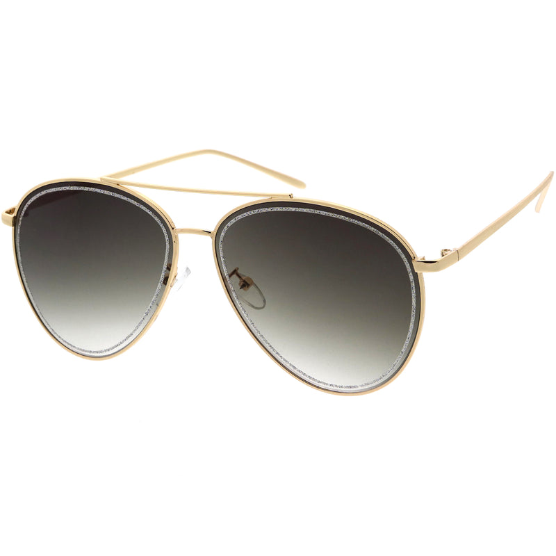 Luxe Urban Chic Glitter Trimmed Lens Detail Aviator Sunglasses D026