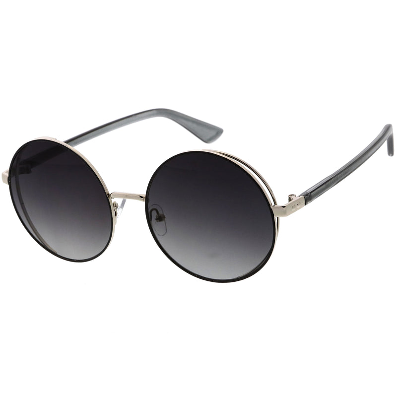Luxe Posh Two-Tone Metal Side Cover Cut Out Round Sunglasses D055