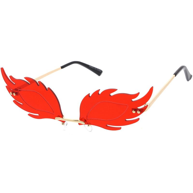 Aesthetically Elegant Fire Bevelled Masquerade Detail Flame Shaped Sunglasses D076