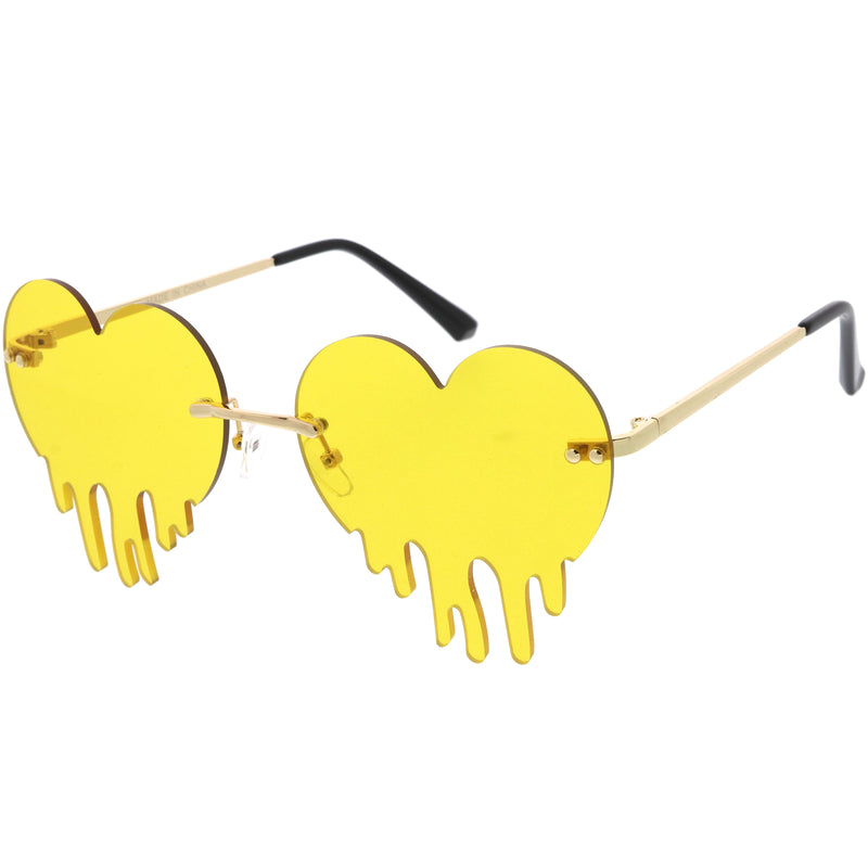 Cute Rimless Love Bleeding Heart Shaped Dripping Effect Tinted Lens Heart Sunglasses D078