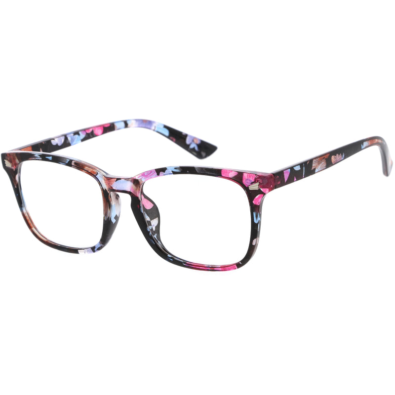 Classy Blue Light Filtering Metal Temple Detail Square Horn Rimmed Glasses D086