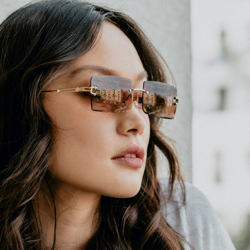 Luxe Square Neutral Bevelled Lens Metal Rectangle Sunglasses D225