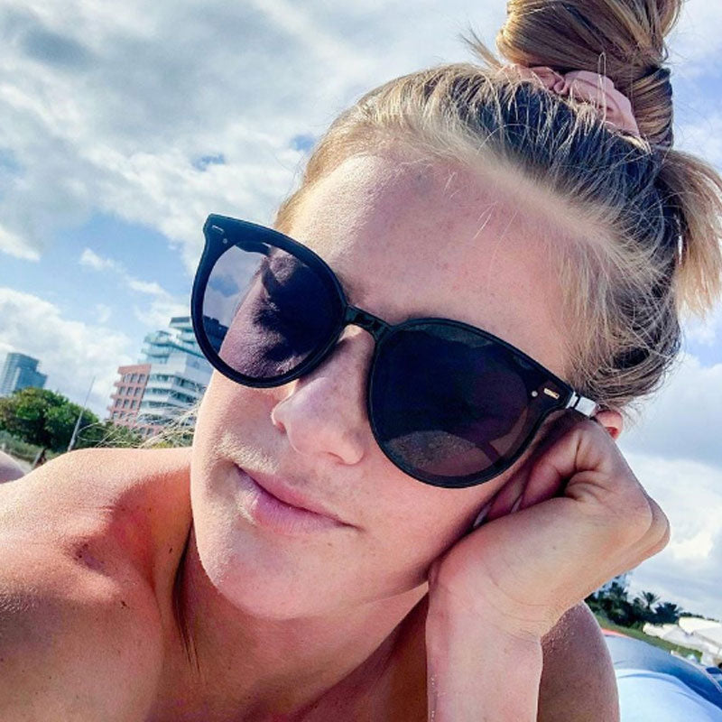 Classy Neutral Colored Lens Horn Rimmed Cat Eye Sunglasses D117