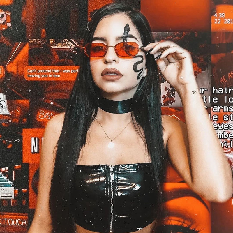 Retro 1990's Jewel Cut Small Rectangle Color Tone Lens Sunglasses C721