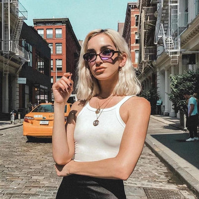 Gafas de sol retro con lentes en tonos de color rectangular pequeño C751