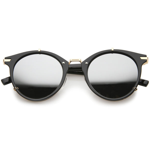 Steampunk P3 Round Horned Rim Mirror Lens Sunglasses - zeroUV